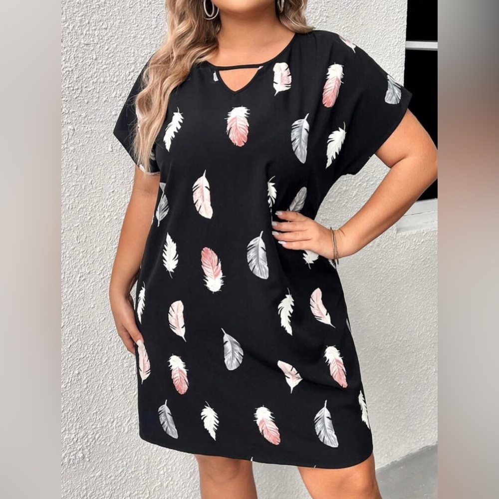 Plus Size Feather Dress Keyhole Neckline Tunic Dress Boho Chic